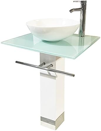 QIERAO 23" Bathroom Vanity Set Tempered Glass Pedestal Sink for Save Bathroom Space