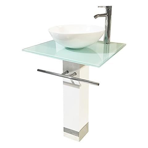 QIERAO 23" Bathroom Vanity Set Tempered Glass Pedestal Sink for Save Bathroom Space Cover