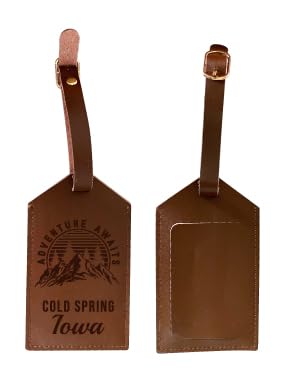 Cold Spring Iowa Souvenir Leather Luggage Tag Camping Adventure Awaits Design