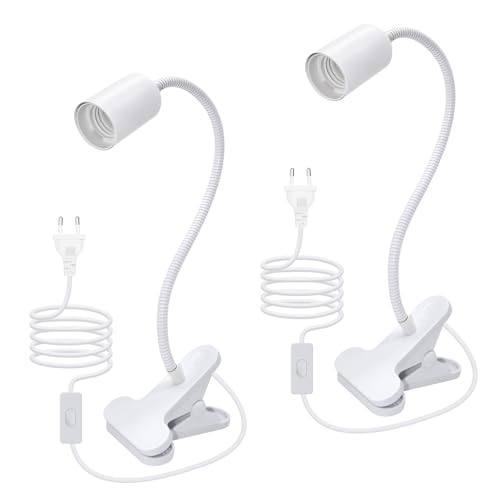 LQUNFYL 2PCS Lampe à Pince E27, 240CM Cable, 35CM Longueur 360°Flexible Col de Cygne, Douille E27 avec Pince, Lampe a Pince pour Lit, Spot avec Pince, Lampes...