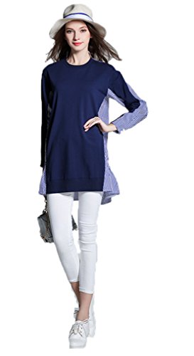 Top en tricot YALI avec coutures rayées graphiques bleu tibétain XXL