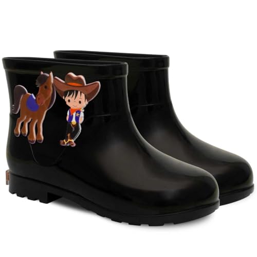 Bota Infantil Masculina Nº 21 ao 26 Botinha Galocha Cano Baixo Menino Country Cowboy 09.51 (Preto, B