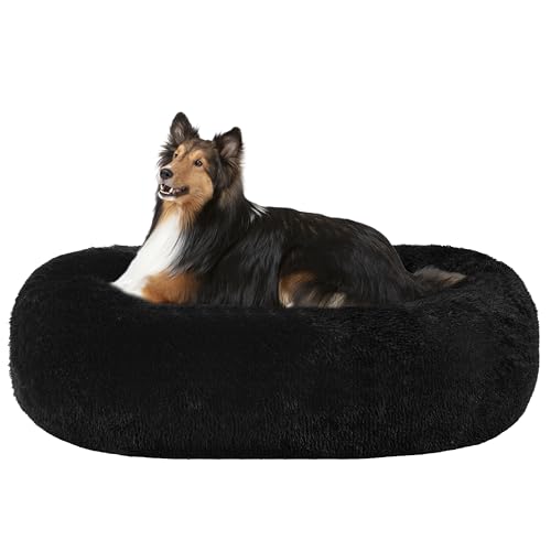 HMTOPE Orthopädisches Hundebett rund Hundekissen Hundesofa Katzenbett Donut Kuscheliges Hundekorb Waschbar, 80 cm Ø, Schwarz