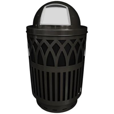 Cottington Round 40 Gallon Commercial Trash Can | Steel Outdoor Industrial Trash Can with Rain Cap | Great for Outdoor Public Spaces - Black