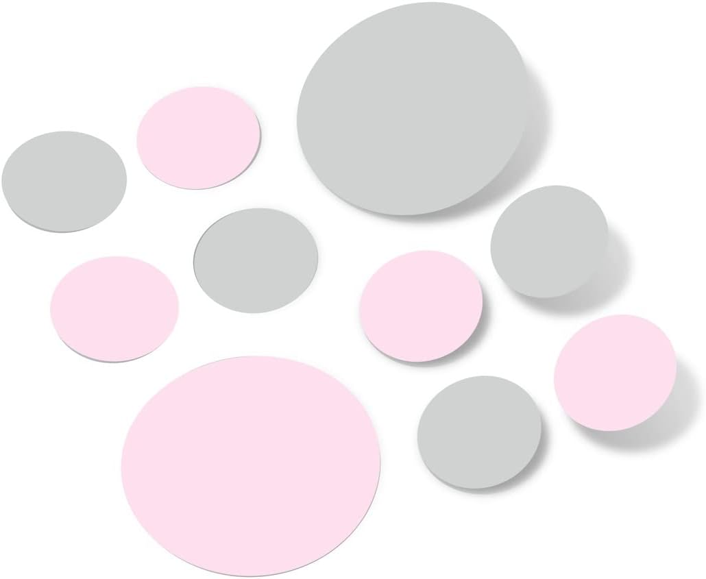 Baby Pink/Light Grey Vinyl Wall Stickers - 2 & 4 inch Circles (30 Decals)