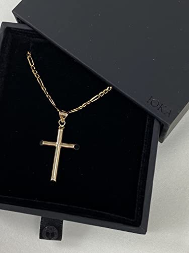 14K Yellow Gold Classic Cross Pendant With 1.9Mm Figaro 3+1 Chain Chain Necklace - 20" #TOP3