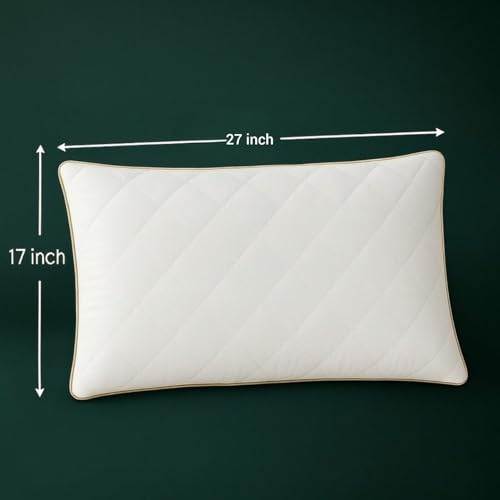 Image of Homerz Premium Set of 2 Quilted Pillow, Virgin Fiber Filled (17 x 27 inch / 43 x 69 cm) | Luxury Queen Size Bed White Microfiber Pillows |Neck Support, Machine Washable (Quilted, Set of 2)