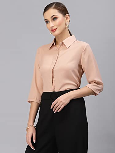 Image of Style Quotient Women Solid Aqua Green Polycrepe Formal Shirt