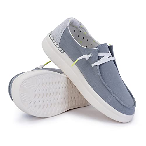 Image of HEYDUDE Women's Wendy Rise Chambray Abyss Blue Size 8 | Women's Shoes | Women's Lace Up Loafers | Comfortable & Light-Weight