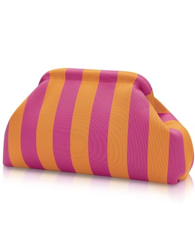 Image of Woven Clutch Purses for Woman,Summer Beach Purse for Vacation, Woven Striped Dumpling Bag,Crochet Evening Handbag