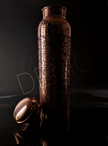 Vibranic's Aquatic Copper Water Bottle 34Oz - Leak Proof - Ayurvedic Copper Bottle -Perfect Ayurvedic Copper Vessel For Sports, Fitness, Yoga - Natural Health Benefits - Dark Embossed - Made In India #TOP2