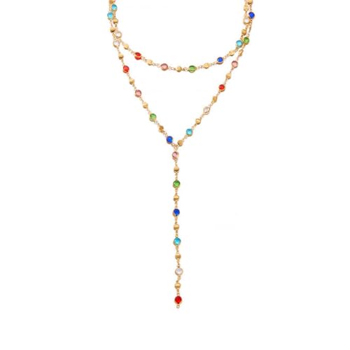 Colorful Necklace for Women Gold Body Chain Jewelry Long Multicolor Beaded Choker Necklaces Rhinestone Drop Necklace Festival Jewelry Accessories Gift