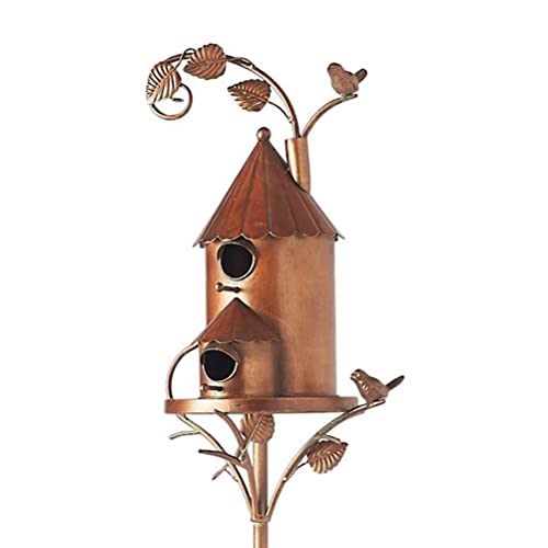 Bird House Stakes for Outside with Pole, Distressed Metal Birdhouse Stand for Outdoor Garden Decor, Metal Bird House with Pole, Outdoor Metal Bird House Stake Birdhouses (2)