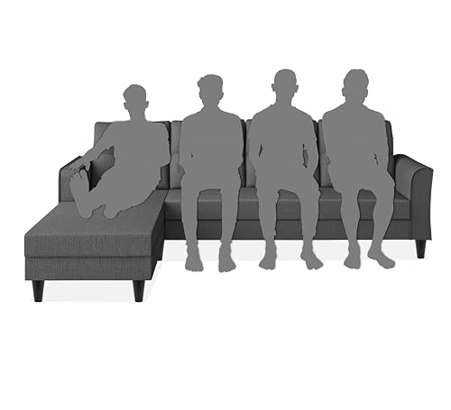 Image of Adorn India Maddox Tufted L Shape 5 Seater Sofa Set LHS (Grey) (3 Year Warranty)