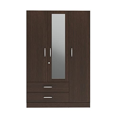 Image of Wakefit Wardrobe | 1 Year Warranty | Engineered Wood Almirah, Cupboard for Clothes Storage | 3 Door, Mirror, 1 Drawer, 1 Hanging Space | Organza Plus - Wenge