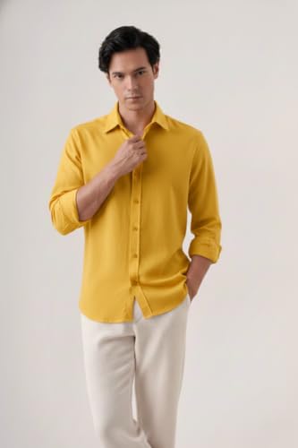 Image of CRYSTAL SKY Men Airy Linen Cotton Shirt Regular Fit Full Sleeves Solid Formal Shirt Stylish Daily Casual Office Wear