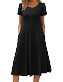 Zeagoo Robe Femme A‑Line Manches Courtes Légère avec Poches Élégante et Pratique pour Printemps Été Noir XL