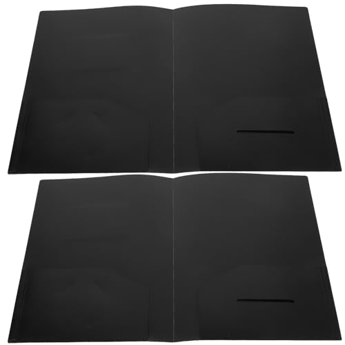 KESYOO 2個 ブラックプラスチック製ファイルフォルダー ドキュメント収納用ダブルポケット付き オフィス書類整理に