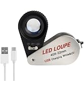 40x Magnification Jewelry Foldaway Loupe with UV and 6 Led Lights, 22mm Optical Glass Triplet Len...