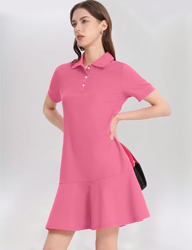 Image of Kissonic Women's Polo Dress Short Sleeve V Neck Ruffle Hem Casual Summer Golf Tennis Mini Shirt Dresses