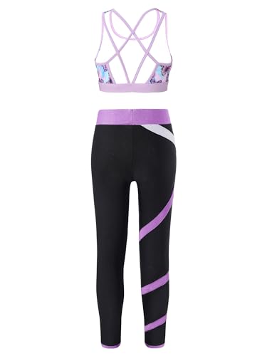 YEAHDOR Kids Girls 2 Pcs Sport Outfit Crop Top with Leggings Set Gymnastics Dance Athletic Outfits2