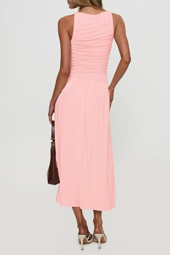 Image of Womens Summer Casual Midi Maxi Dress 2026 Sleeveless Ruched A Line Flowy Cocktail Wedding Guest Beach Long Sundress