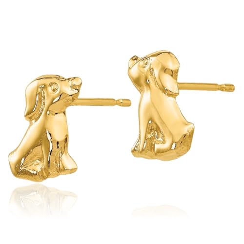 14K Solid Yellow Gold Dog Stud Earrings3