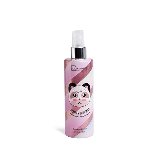 IDC INSTITUTE - Brume Corporelle Scintillante - Mûre et Pêche - Éclat Radieux et Douceur Instantanée - 250 ml - Flacon Décoré d’un Panda - Pour Femme et Adolescente