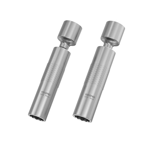 YEKEPRO 14mm & 16mm Thin Wall Magnetic Swivel Spark Plug Socket, 3/8-Inch Drive 12-Point Spark Plug Socket Removal Tool 360-degree Rotation, for Maximize Flexibility