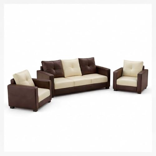 Image of FURNY Heritage 3 Seater + 1 Seater + 1 Seater Fabric Sofa Set (Dark Brown-Cream) with Velvet Finish | Durable Comfort | Ideal for Living Room