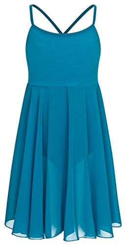 tanzmuster ® Justaucorps Danse Fille -Alma- à Bretelles Larges avec Jupe en Mousseline pour la Danse Classique en Bleu pétrol, 116/122 (7-8 Ans) Cover
