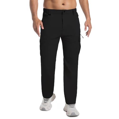Pantalones tácticos impermeables para hombre, elásticos, Ripstop, pantalones de senderismo, ligeros, de secado rápido, pantalones cargo con múltiples bolsillos, Negro -, Small