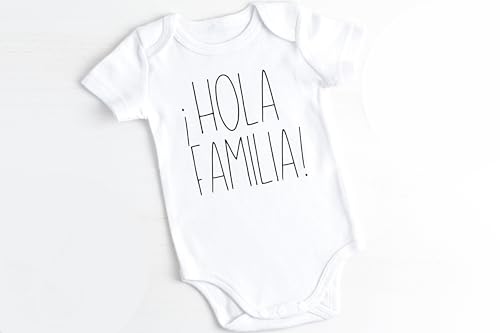 Hola Familia Pregnancy Announcement Bodysuit in Spanish| Surprise Baby Jumpsuit for the Family (Size 0-3 Months), White2