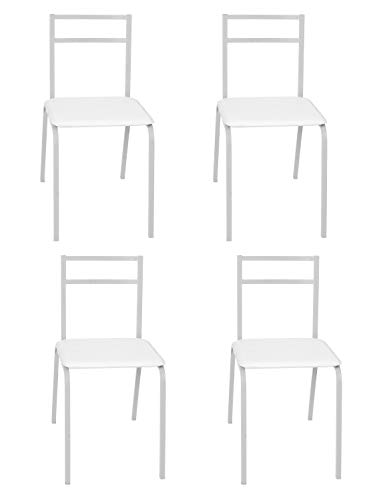Lote 4 sillas Cocina Blancas Estructura Acero Asiento Poliuretano apilables 40x80x56 cm
