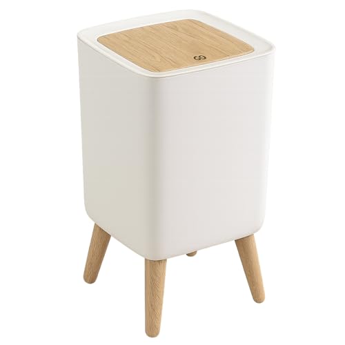 Image of Kriva Modern Plastic Dustbin with Lid | Stylish Indoor Trash Can for Living Room, Bedroom, Kitchen & Office | Compact Waste Bin with Push Button (Beige)