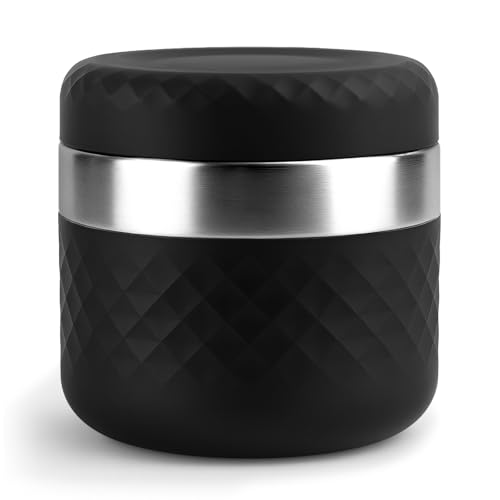 Image of 24 oz Insulated Food Jar, Stainless Steel Lunch Container, Black | 18 /8 Stainless Steel, Leakproof Lid, Wide Mouth, Silicone Sleeve, Measurement Marks, Hot & Cold Food, Soup, Dishwasher Safe