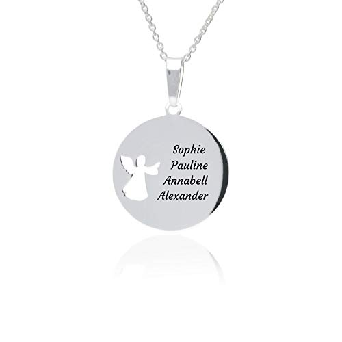 Damen Schutzengel Halskette 925 Silber mit Engel Anhänger und personalisierte Gravur mit 4 Namen für Familie Frau Freundin oder Taufe Cover