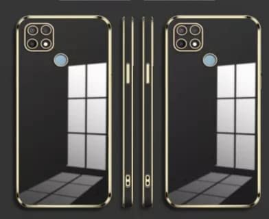 Image of Apurb Store for Oppo A15 Plating Square Gold Frame Phone Case Luxury Soft Silicone Back Cover (for Oppo A15, Black)
