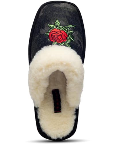 Image of ARIAT Women's Jackie Square Toe Warm Soft Genuine Suede Leather Indoor Outdoor Slippers with Plush Collar