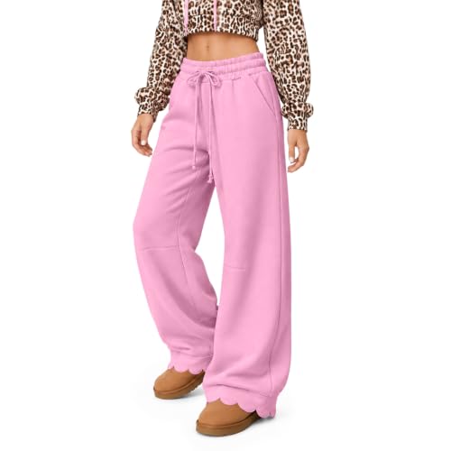 Womens Wide Leg Sweatpants Baggy Scalloped Hem Barrel Sweatpants Pants - image 2