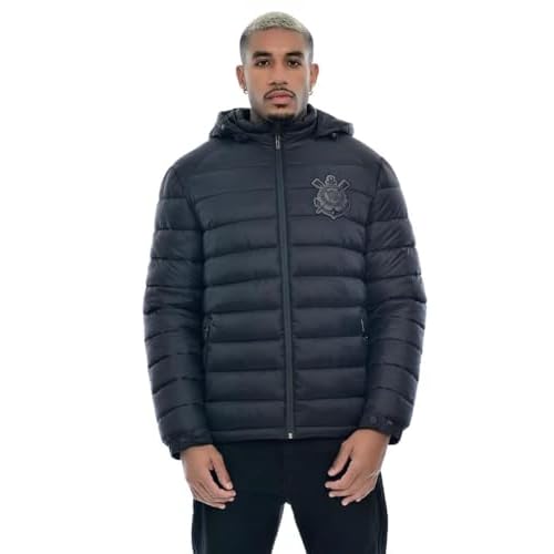 JAQUETA CORINTHIANS PUFFER CAPUZ REMOVIVEL, MASCULINO, PRETO,M