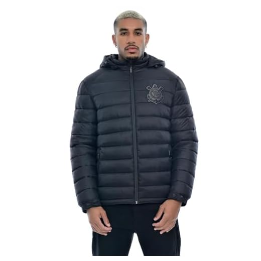 JAQUETA CORINTHIANS PUFFER CAPUZ REMOVIVEL, MASCULINO, PRETO,M
