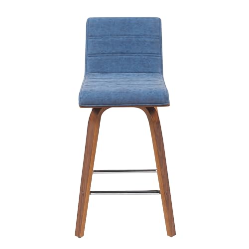 Armen Living Vienna Modern Swivel 26" Counter Height Barstool with Vintage Blue Faux Leather and Walnut Wood Finish by Armen Living - Used condition - Image 4