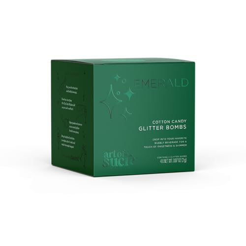 Image of Art of Sucre Emerald Green Cotton Drink Candy Glitter Bombs, Edible Glitter, Drop into Drinks, 4 Pieces