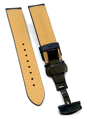 Image of 18mm 19mm 20mm 21mm 22mm 23mm 24mm Genuine Leather Butterfly Deployment Clasp Buckle Watch Band Strap Black Dark Brown TAN Blue Rose Black Gold White