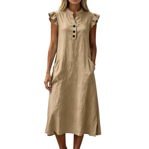 Robe chemisier à boutons en lin | Robe d'été ample, fluide et légère avec poches