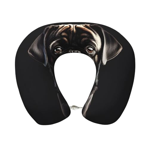 Almohada de Viaje con Diseño de Pug Negro y Soporte Cervical miniatura 1