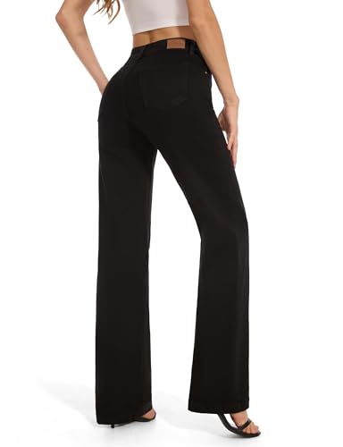 FLYING BANANA Women's High Waisted Wide Leg Baggy Stretch Denim Jeans (Black, 2)3