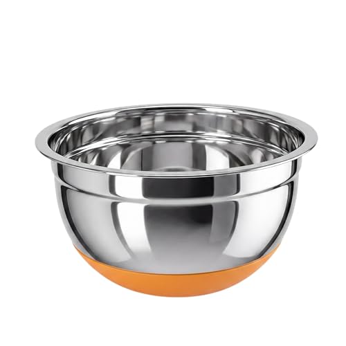 Fackelmann Soft Bowl Antideslizante 20 cm, Bol de Acero Inoxidable con Base de Silicona Naranja, Cuenco de Acero Inox Ideal para Mezclar, Batir y Servir Ensaladas, Apto para Lavavajillas