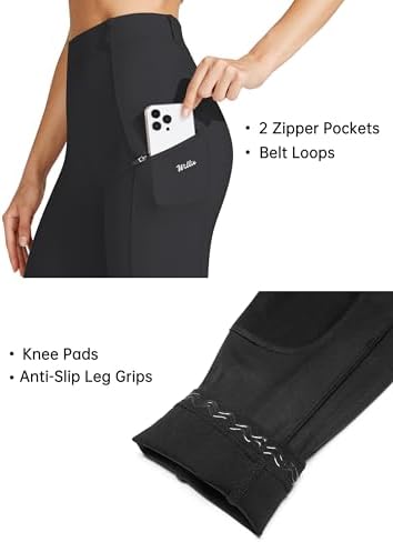 WILLIT Women's Horse Riding Pants Knee-Patch Equestrian Breeches Horseback Schooling Tights Zipper Pockets Black M — view 3